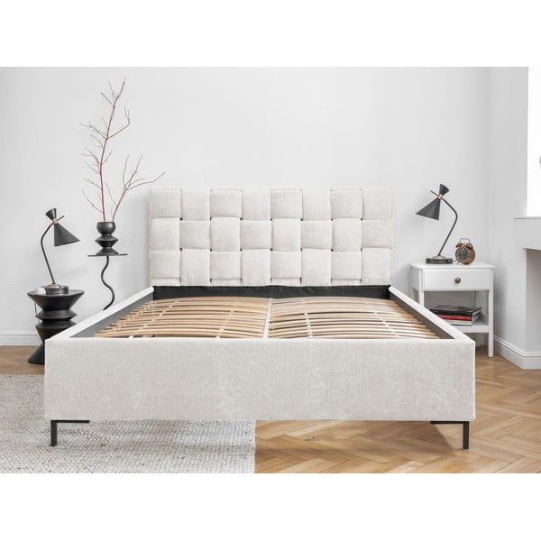 Krémszínű kárpitozott franciaágy ágyráccsal 140x200 cm Eve – Miuform-image-2