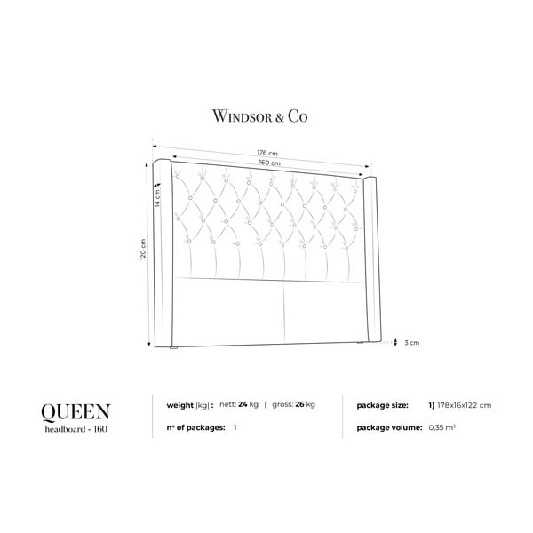 Queen acélszürke ágytámla, 176 x 120 cm - Windsor & Co Sofas-image-3