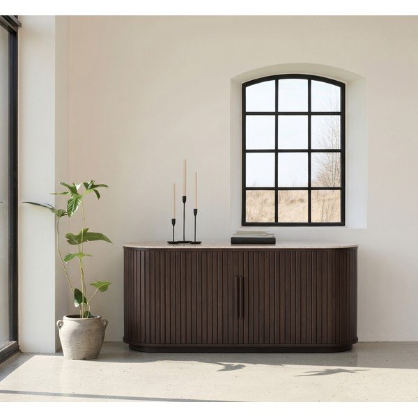 Sötét natúr színű komód kerámia asztallappal tolóajtóval 165x76x45 cm Enna – Unique Furniture-image-1
