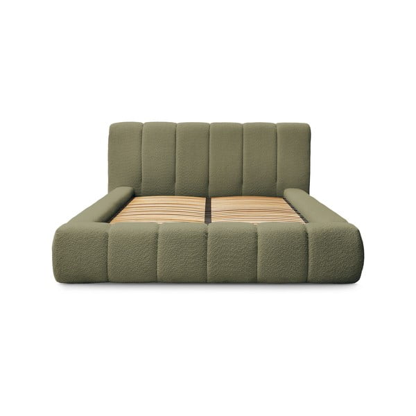 Zöld kárpitozott ágyneműtartós franciaágy ágyráccsal 160x200 cm Denali – Bobochic Paris-image-3