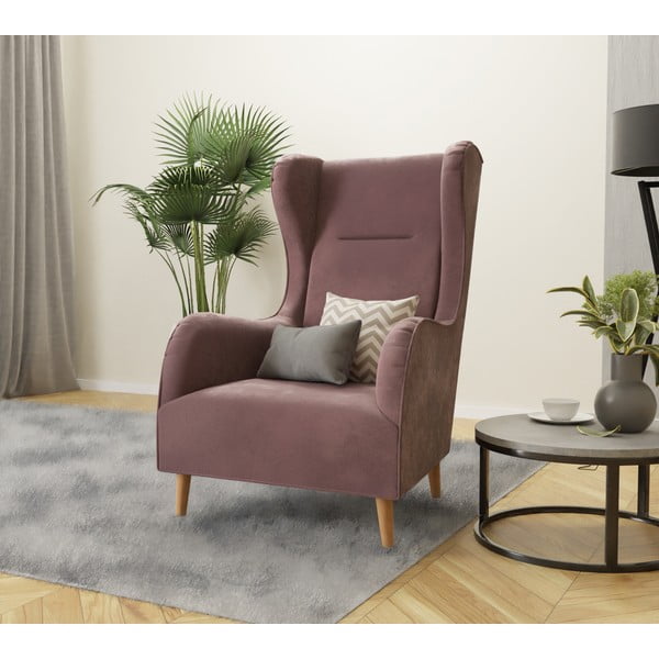 Rózsaszín bársony füles fotel Carole – Ropez-image-4