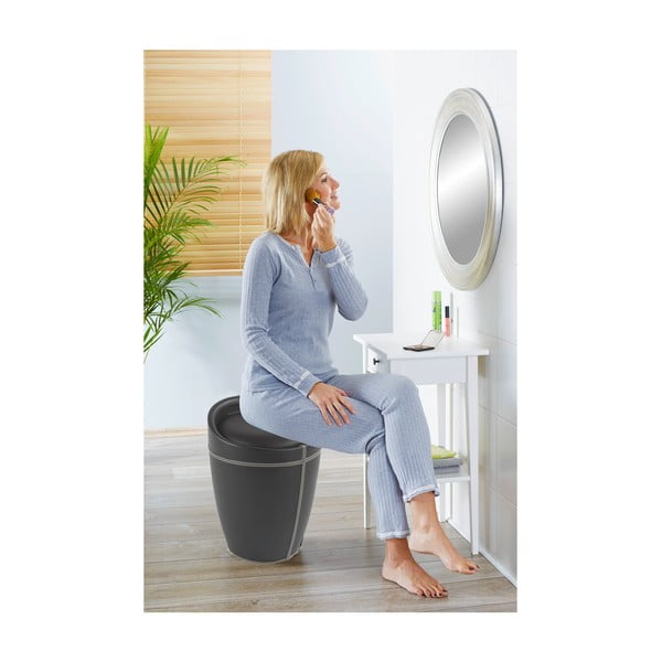 Linen Look fekete szennyestartó kosár és ülőke egyben, 20 l - Wenko-image-1