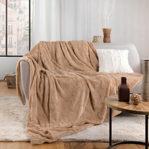 Világosbarna mikroplüss takaró 180x220 cm Foxy – douceur d'intérieur-image-3