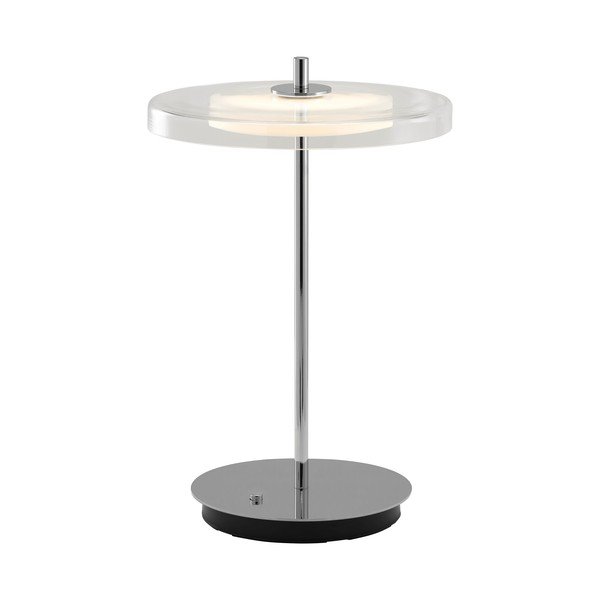 Ezüstszínű acél LED asztali lámpa USB csatlakozóval, üveg búrával (magasság 31 cm) Asteria Move – UMAGE
