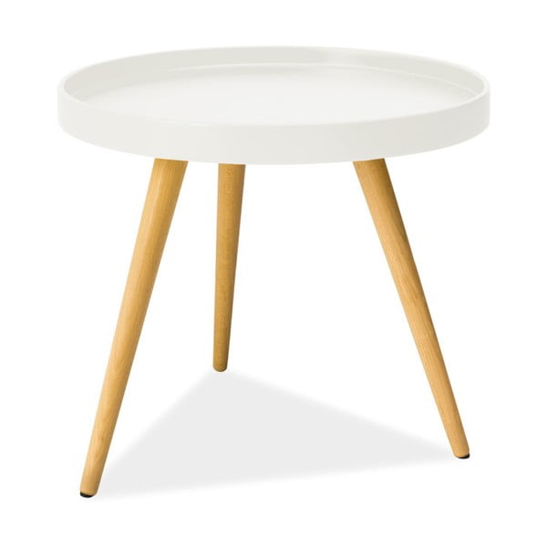 Toni fehér tálca-asztal kaucsukfa lábakkal, Ø 50 cm - Signal