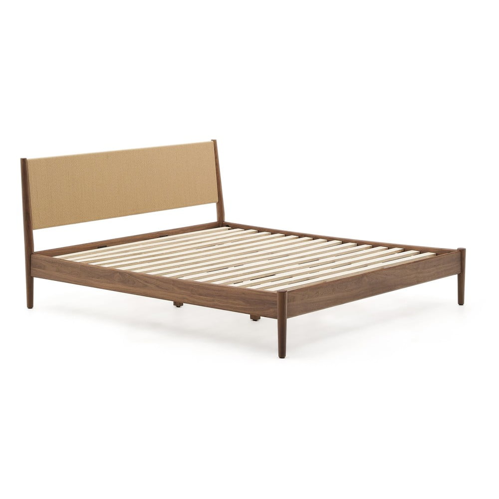 Sötétbarna diófa franciaágy ágyráccsal 180x200 cm Elan  Kave Home