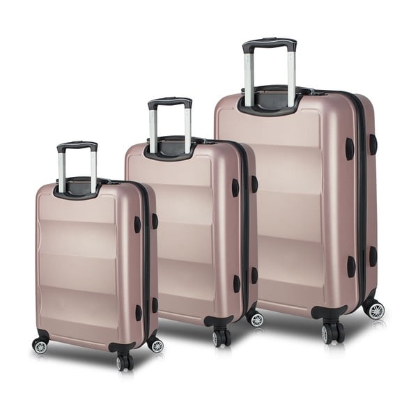 LASSO Travel Set 3 rózsaszín görgős bőrönd USB csatlakozóval - My Valice