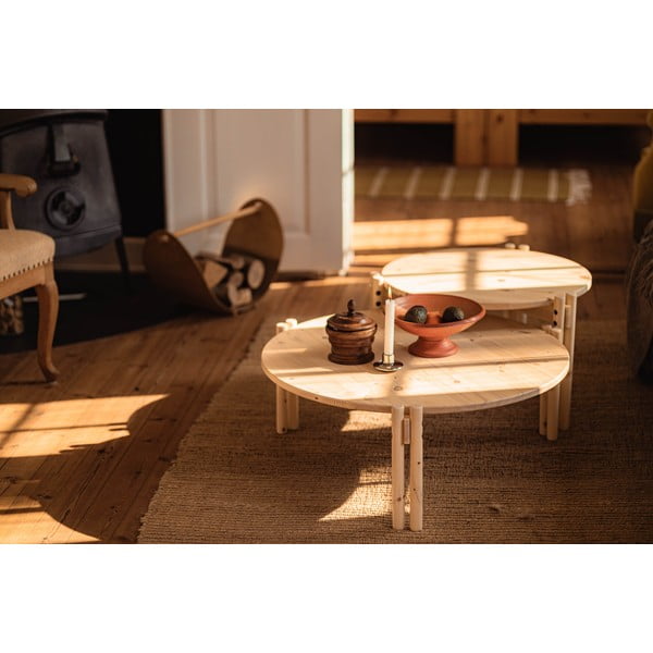 Natúr színű borovi fenyő kerek dohányzóasztal ø 80 cm Sticks – Karup Design-image-4
