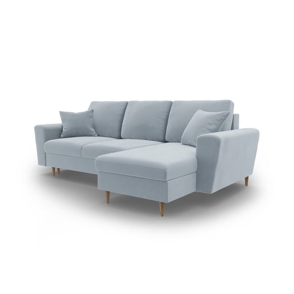 Világoskék bársony kinyitható tárolóhelyes sarokkanapé Kyoto – Cosmopolitan Design-image-4