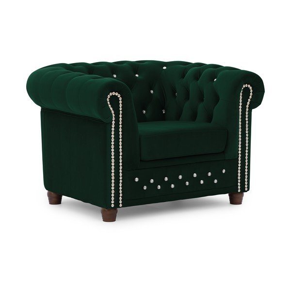 Zöld bársony chesterfield fotel York Blik – Ropez