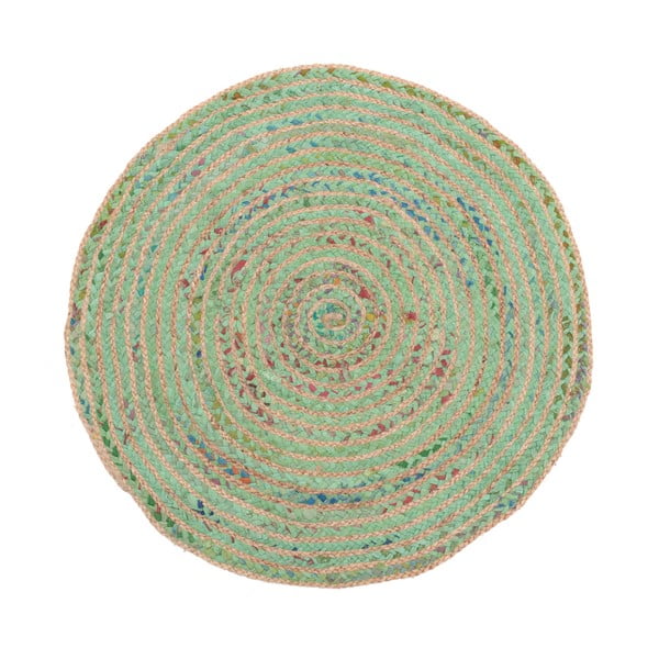 Zöld kerek szőnyeg jutából és pamutból, ⌀ 90 cm - InArt