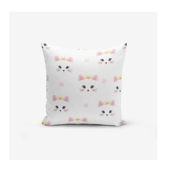 Gyerek párnahuzat 43x43 cm White Pink Cat – Mila Home