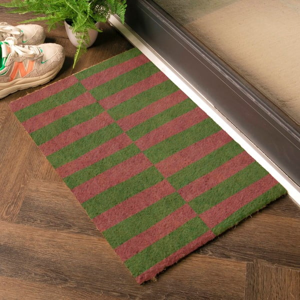 Kókuszrost lábtörlő 40x60 cm Pink & Green Half Stripes – Artsy Doormats-image-1
