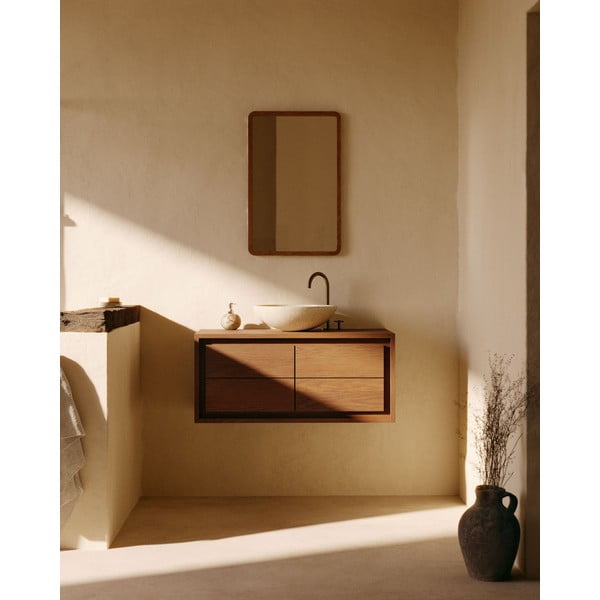 Sötétbarna teakfa fali mosdó alatti szekrény 90x40 cm Kenta – Kave Home-image-1