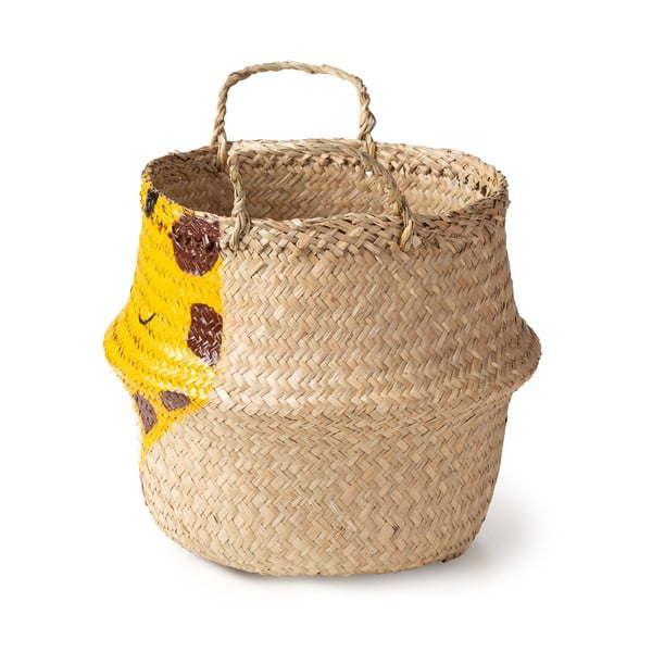 Sárga-natúr színű tengerifű játéktároló kosár ø 30x28 cm Giraffe – Compactor-image-4