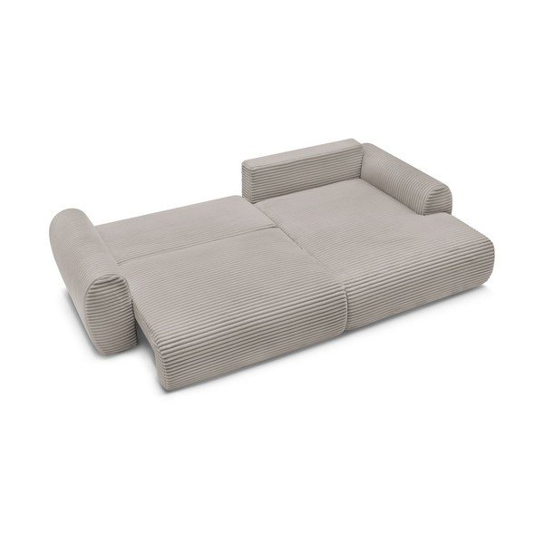 Világosszürkés bézs kordbársony kinyitható sarokkanapé (jobb oldali) Lucien – Bobochic Paris-image-4