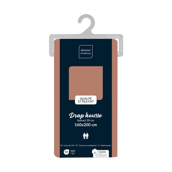 Lazacszínű gumis pamut lepedő 160x200 cm Lina – douceur d'intérieur-image-2