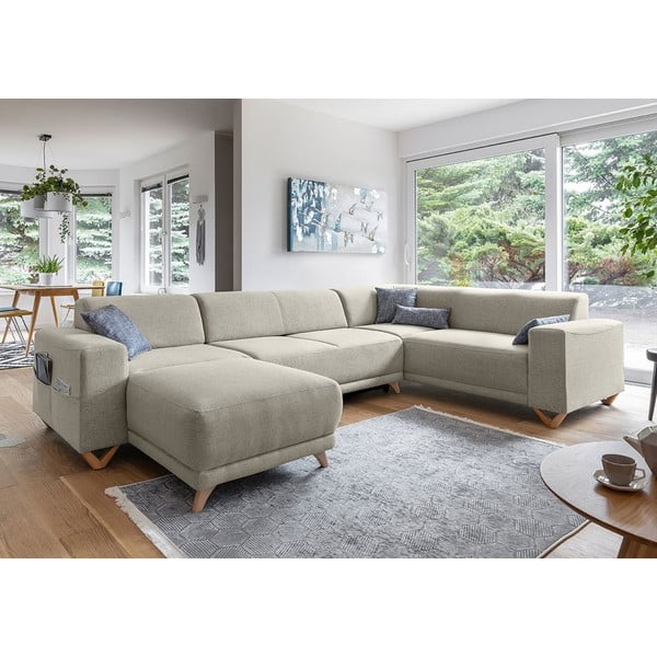 Bézs kinyitható-tárolóhelyes sarokkanapé (jobb oldali-U alakú) Classy Sophie – Miuform-image-3