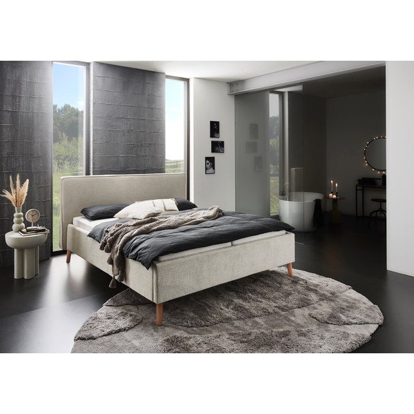 Krémszínű kárpitozott ágyneműtartós franciaágy ágyráccsal 160x200 cm Riva – Meise Möbel-image-1