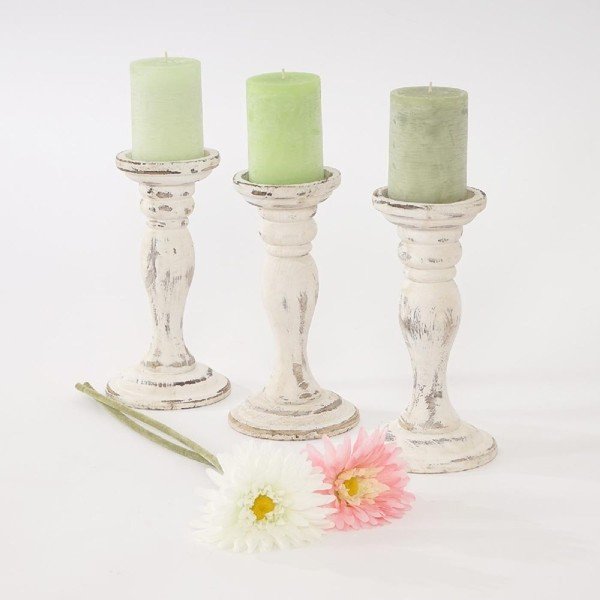 Shabby White 3 darabos gyertyatartó készlet, 24 cm - Mendler-image-1