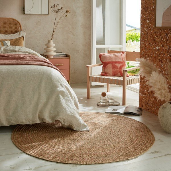 Lazacszínű-natúr színű juta kerek szőnyeg ø 133 cm Capri – Flair Rugs-image-1