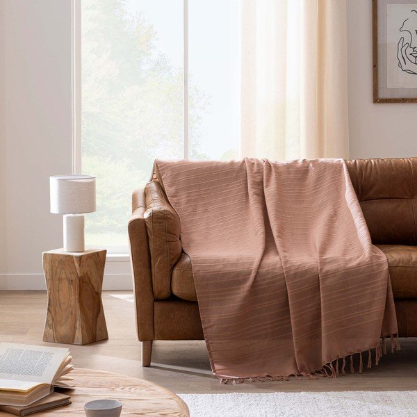 Terrakotta színű pamut ágytakaró 125x150 cm Lilia – douceur d'intérieur-image-1