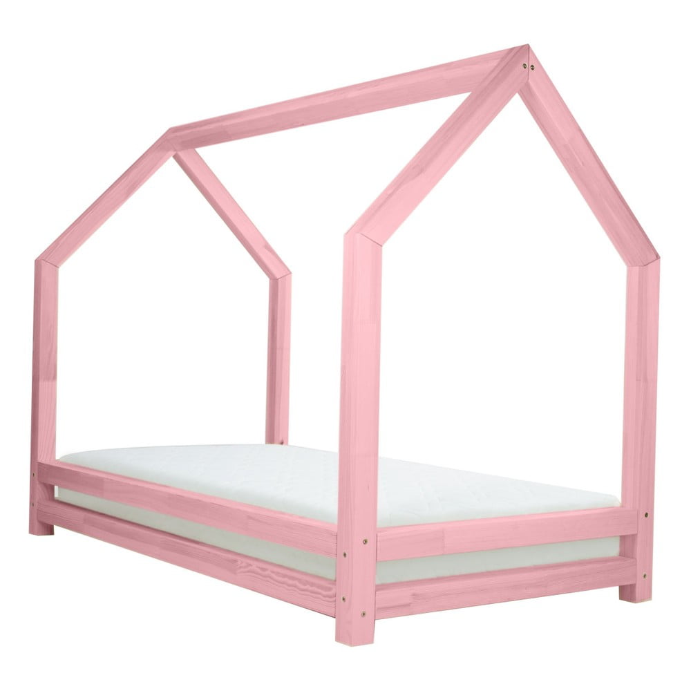 Funny rózsaszín egyszemélyes fenyő ágy, 120 x 200 cm - Benlemi