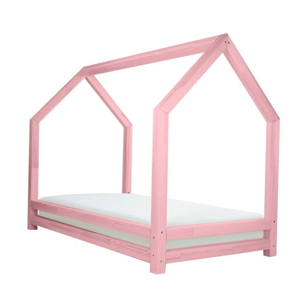 Funny rózsaszín egyszemélyes ágy, borovi fenyőből, 80 x 160 cm - Benlemi
