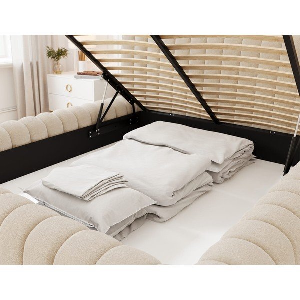 Bézs kárpitozott ágyneműtartós franciaágy ágyráccsal 180x200 cm Carilla – ELTAP-image-4