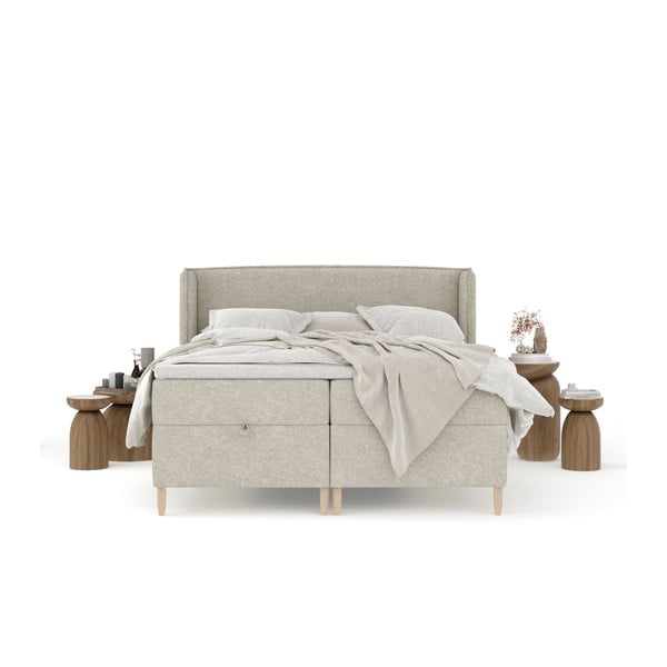 Világosszürke ágyneműtartós boxspring ágy 200x200 cm Monpelli – Maison de Rêve-image-2