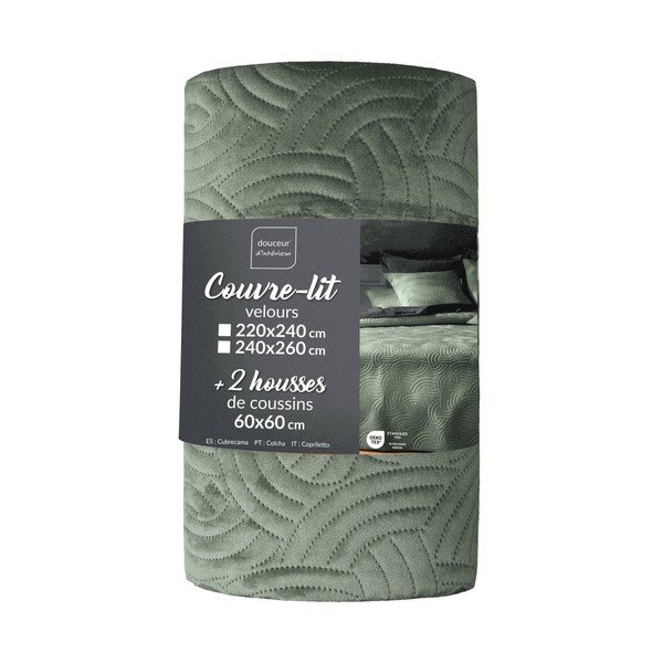 Zöld bársony ágytakaró és párnahuzat szett 240x260 cm Solange – douceur d'intérieur