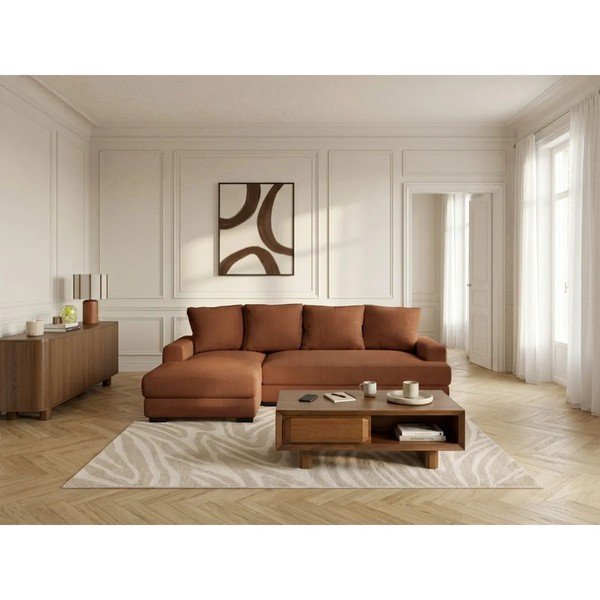 Narancssárga kordbársony kinyitható-tárolóhelyes sarokkanapé (bal oldali-heverő résszel) Campi – Bobochic Paris-image-1