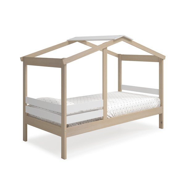 Fehér-natúr színű házikó alakú gyerekágy borovi fenyő dekorral 90x190 cm Angel – Marckeric-image-3