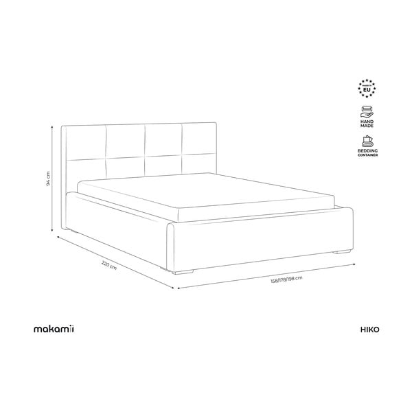 Világosszürke bársony kárpitozott ágyneműtartós franciaágy ágyráccsal 140x200 cm Hiko – Makamii-image-3
