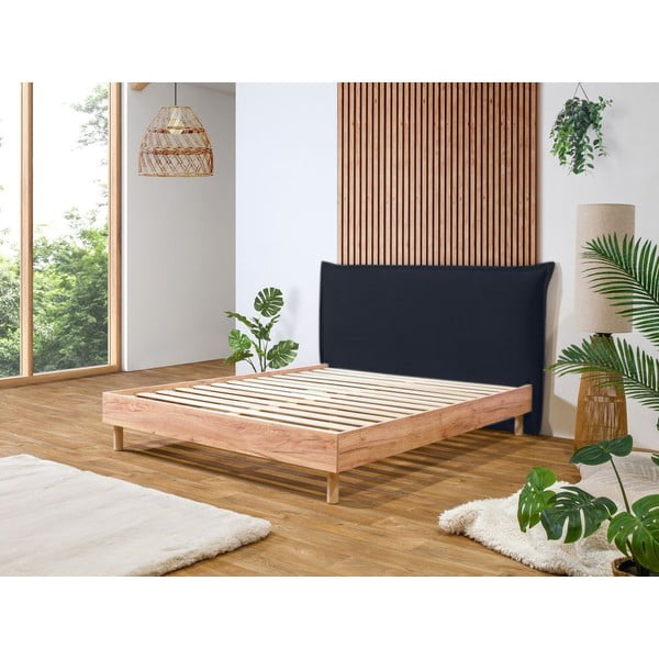 Sötétkék-natúr színű franciaágy ágyráccsal 160x200 cm Charlie – Bobochic Paris-image-1