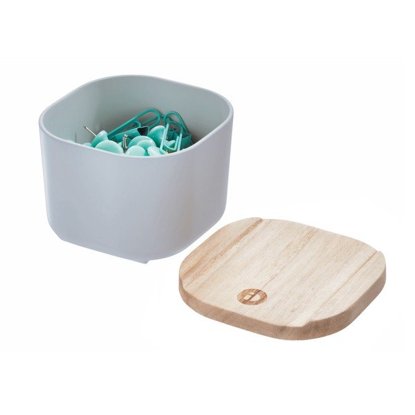 Eco szürke tárolódoboz paulownia fa fedéllel, 9 x 9 cm - iDesign-image-3