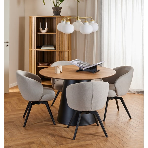 Fekete-natúr színű kerek étkezőasztal tölgyfa dekoros asztallappal ø 120 cm Soli – Actona-image-1