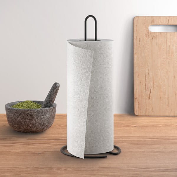 Matt fekete acél papírtörlő tartó ø 14 cm Lava – Metaltex-image-1