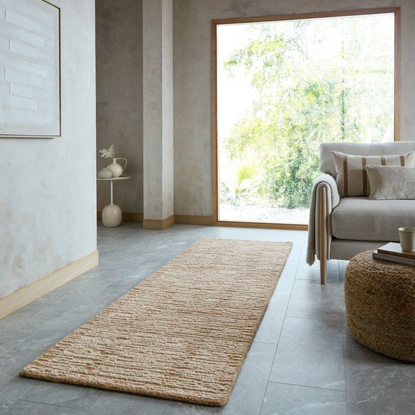 Natúr színű kézi szövésű gyapjú futószőnyeg 80x230 cm Harris Modula Wool – Flair Rugs-image-1