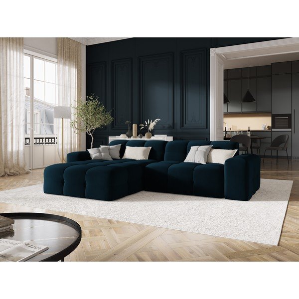 Sötétkék bársony sarokkanapé (bal oldali) Kendal – Micadoni Home-image-1