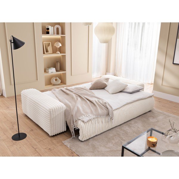 Krémszínű kordbársony kinyitható-tárolóhelyes kanapé 260 cm Justin  – Ropez-image-4