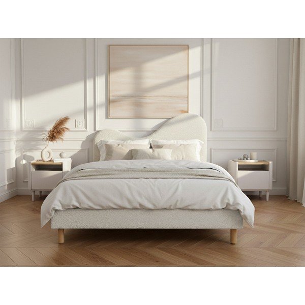 Fehér kárpitozott kárpitozott franciaágy ágyráccsal 160x200 cm Celina – Bobochic Paris-image-3