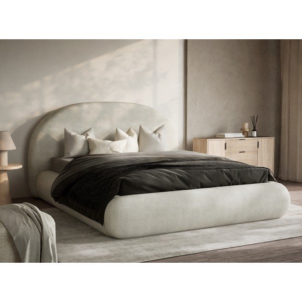 Krémszínű kárpitozott ágyneműtartós franciaágy ágyráccsal 160x200 cm Maumere – Maison de Rêve-image-1