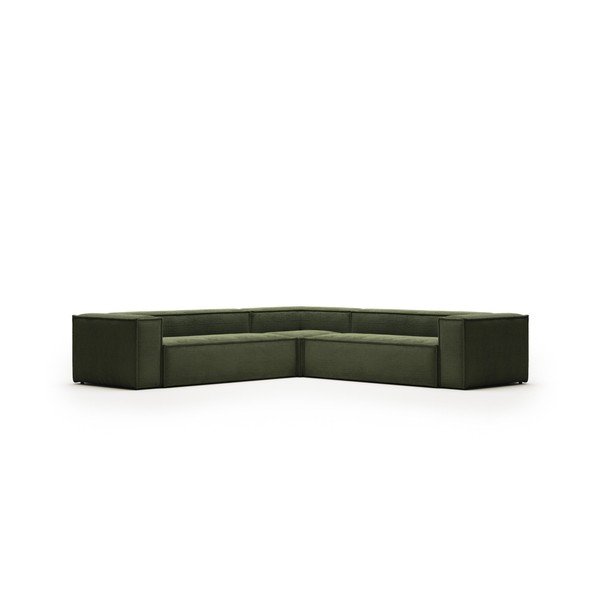 Zöld kordbársony sarokkanapé Blok – Kave Home