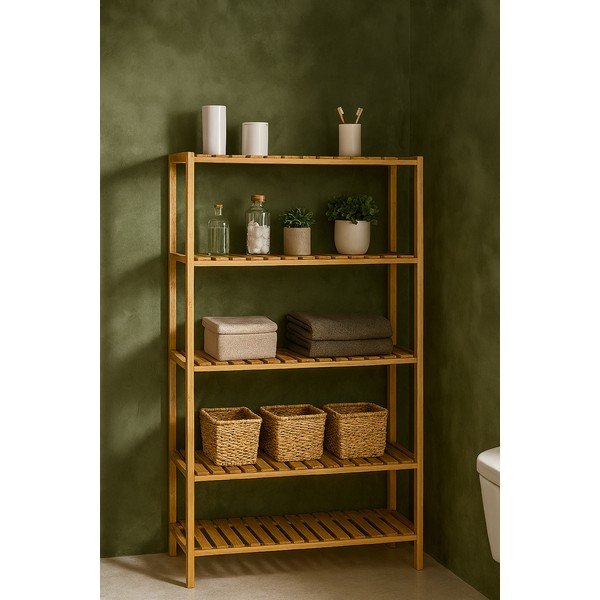 Natúr színű bambusz fürdőszobai polcos állvány 60x130 cm Skaren – Bonami Essentials-image-1