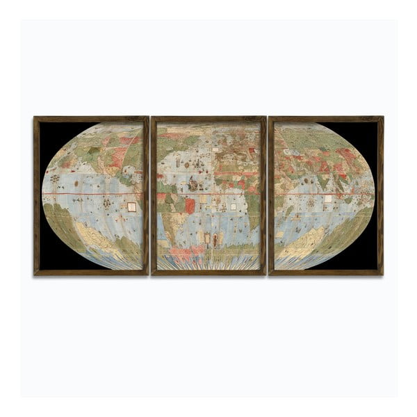 Globe 3 részes fakeretes fali kép
