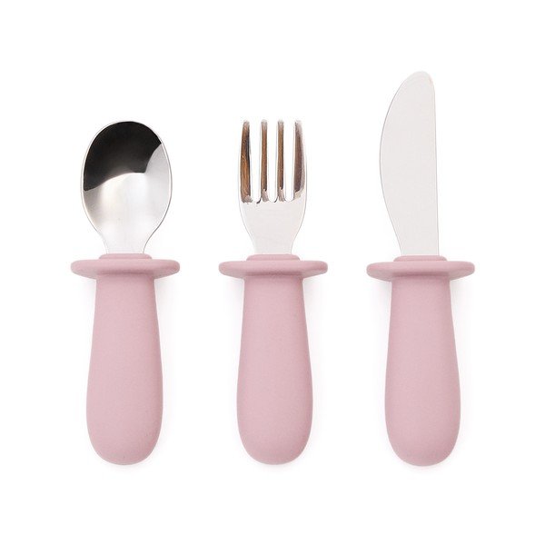 Rózsaszín műanyag-szilikon gyerek evőeszköz 3 db-os Lili – Kave Home
