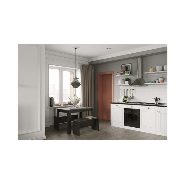 Nice fekete étkezőasztal betonmintás asztallappal és 2 paddal - Symbiosis-image-1