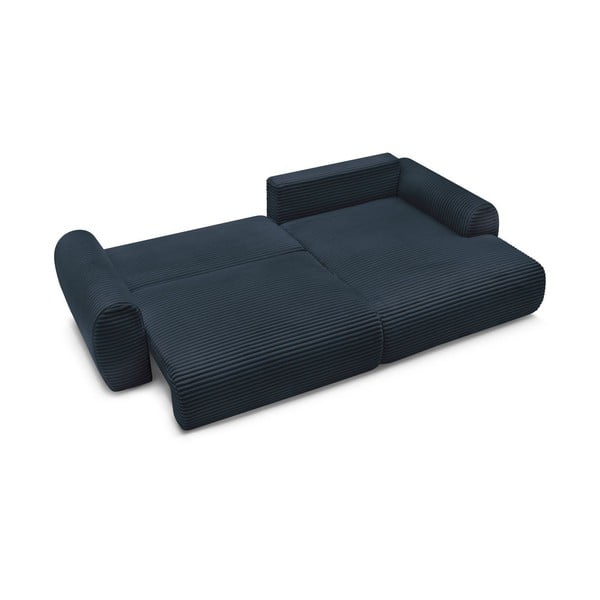 Sötétkék kordbársony kinyitható sarokkanapé (jobb oldali) Lucien – Bobochic Paris-image-4