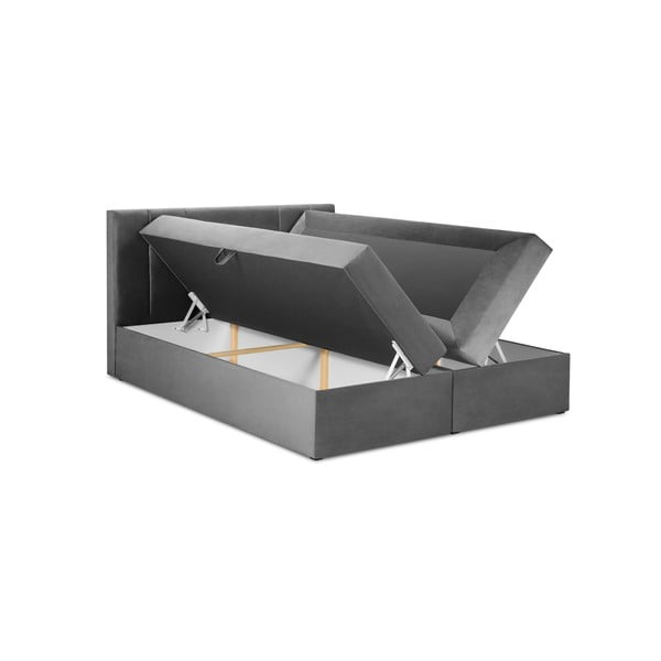Szürke boxspring ágy tárolóhellyel 200x200 cm Afra – Mazzini Beds-image-3